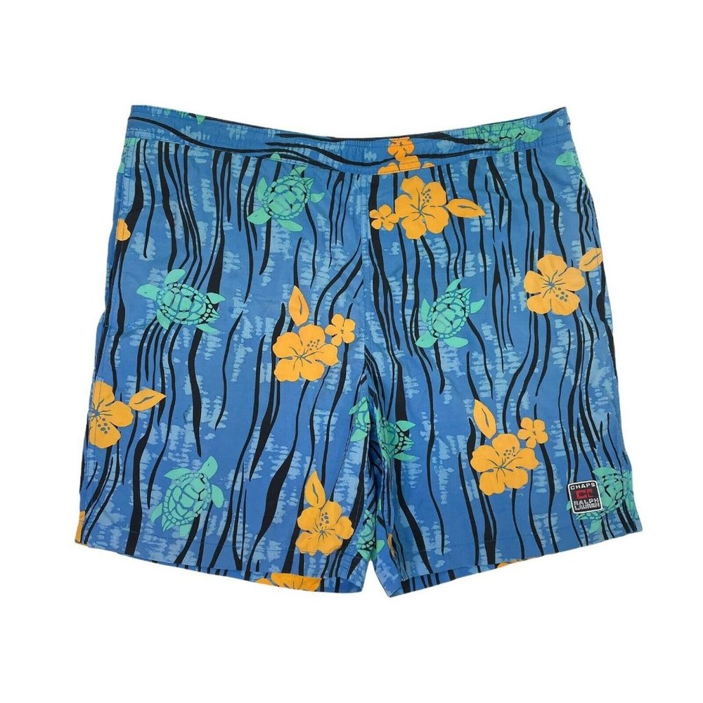 Chaps RL Tropical Swim Trunks Blue Floral With Mesh Lining- Men’s L